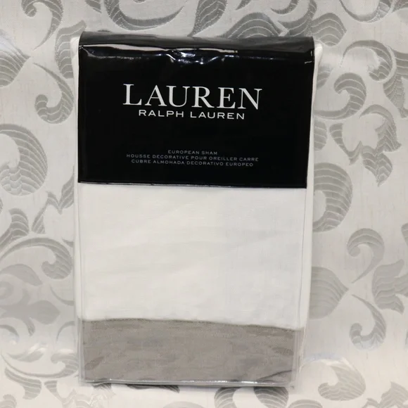 RALPH LAUREN FLORA LINEN EUROPEAN SHAM - WHITE GRAY